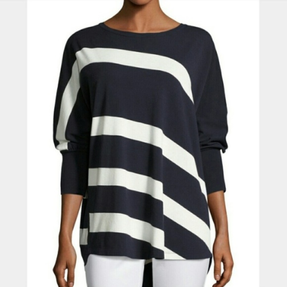 Lafayette 148 New York Sweaters - Lafayette 148 Dolman-sleeve Navy Striped Sweater M